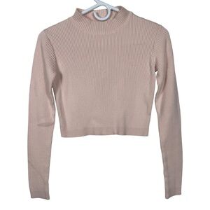John Galt Brandy Melville Ribbed Cropped Mock Neck Sweater, Light Pink